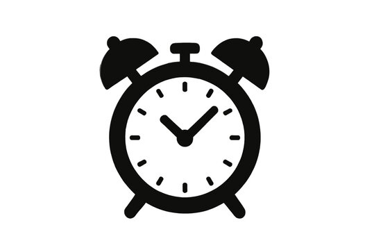 Black Alarm Clock Icon Vector, Minimalist Time Symbol for Web and App Interface Design