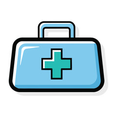 Fototapeta premium First aid kit icon with green cross on light blue background