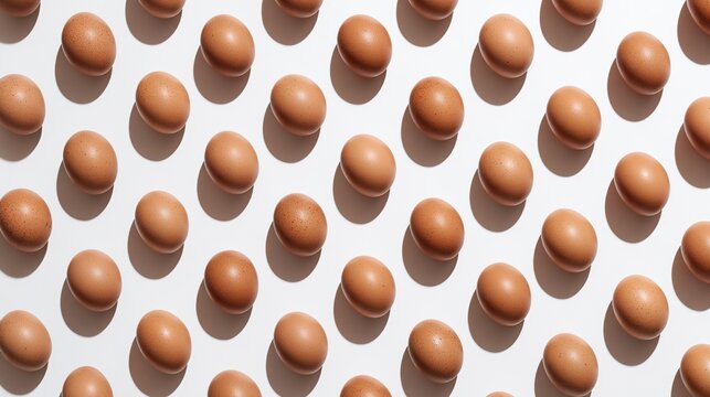 boiled. Brown eggs arranged in a simple pattern on white, emphasizing clean and high-key aesthetics. menu design, packaging mockups, designed for food delivery and cloud-kitchen brand materials.