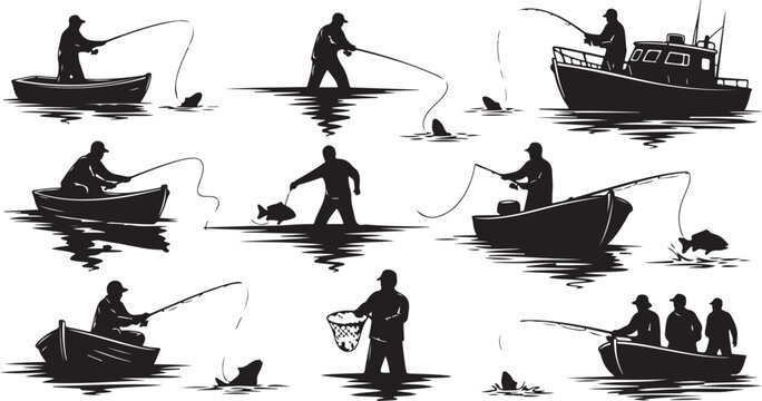 Silhouette of people fishing on the water