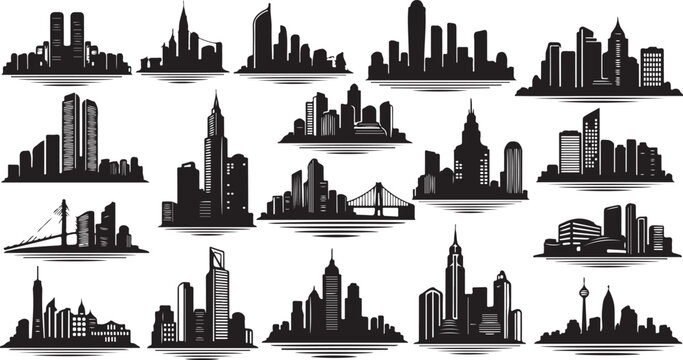 City skylines from around the world in silhouette