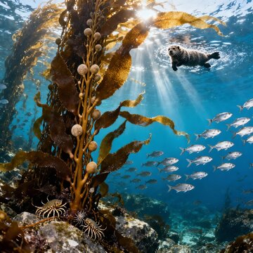 Kelp Macrocystis pyrifera A seaweed found in the Pacific Ocean w