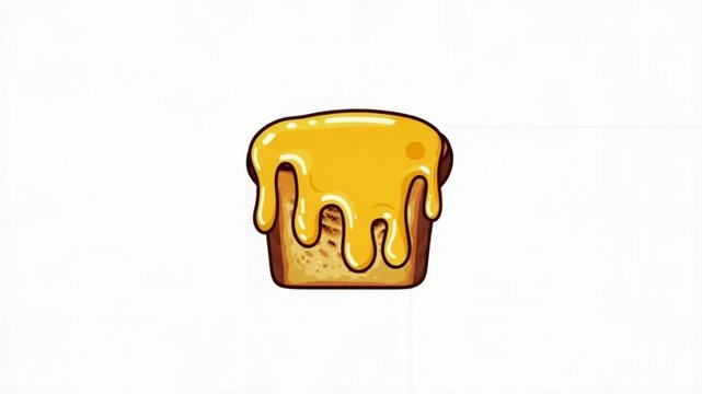 Flat vector illustration of a single slice of toasted golden brown bread with thick yellow melted cheese dripping down the front, isolated on a plain white background icon style.
