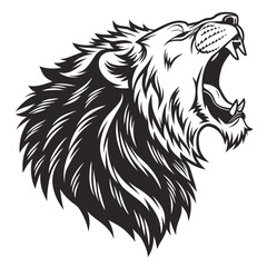 Obraz premium Roaring Lion Head, Black and White Vector Illustration, Fierce Animal Portrait, Graphic Design Element