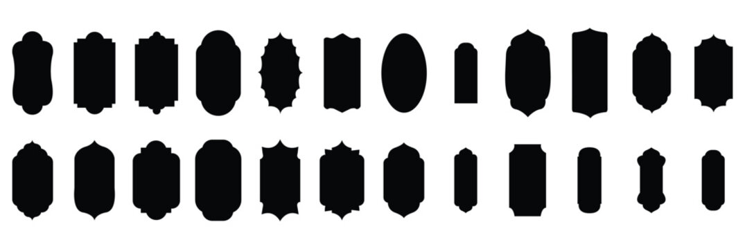 Collection of oriental style islamic vector shapes of a window or door arch mosque gate islamic arabesque pattern arab frame set. Mosque palace or other building design on a white background.