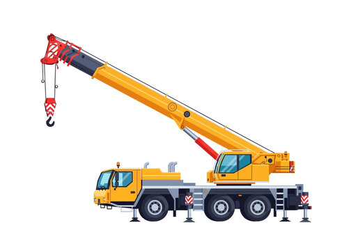 Yellow Mobile Crane Truck Heavy Machinery.