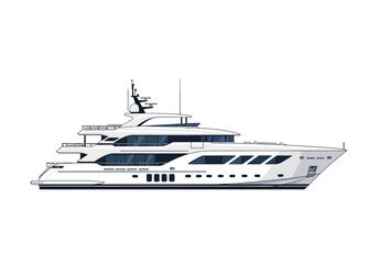 Fototapeta premium Luxury Yacht Side View Illustration.