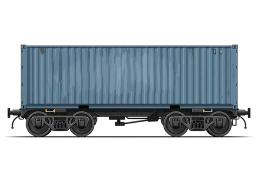 Blue Freight Train Car on Rails.