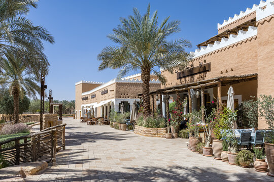 Riyadh restaurants at Al Bujairi terrace in the historic district of At-Turaif UNESCO World Heritage site in Riyadh, Saudi Arabia