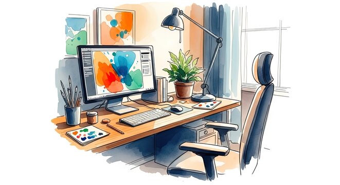 Celebrating world graphics day artistic workspace with digital art design tools
