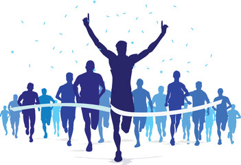 Obraz premium Great elegant vector editable blue finish line marathon runners poster background design for your digital and print 