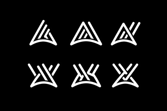 Minimalist Geometric Logo Set &ndash; White Thin Line Abstract Triangular Icons on Black Background &ndash; Modern Abstract Monogram and Geometric Symbol Collection &ndash; Vector Design
