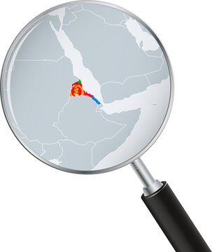 Eritrea Map Under Magnifying Glass with National Flag