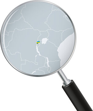 Rwanda Map Under Magnifying Glass with National Flag