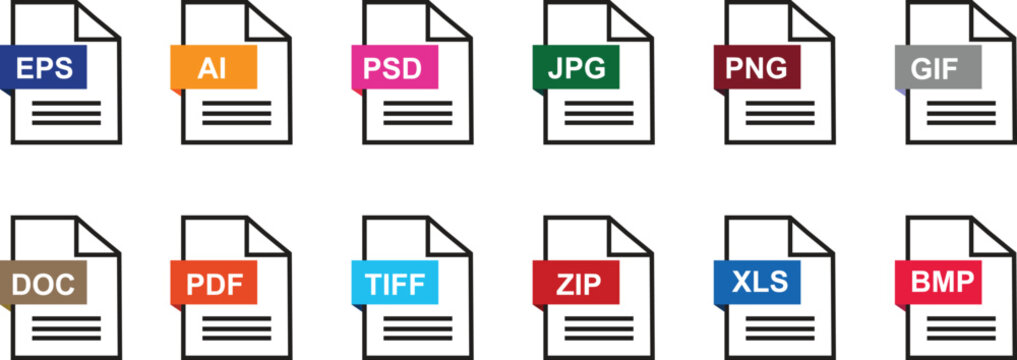 File System and Document Icons Bundle, File Types with Folder and Settings Symbols