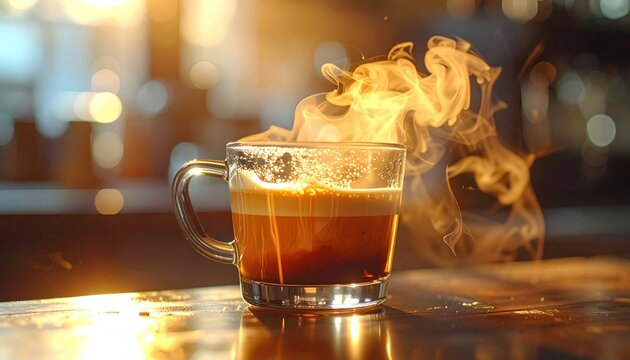 Steaming Cup of Coffee - A Warm and Inviting Beverage.