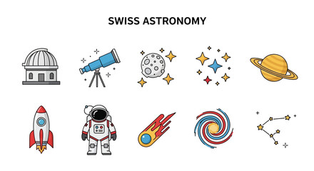 Collection of Swiss Astronomy Icons and Symbols. © zyaa