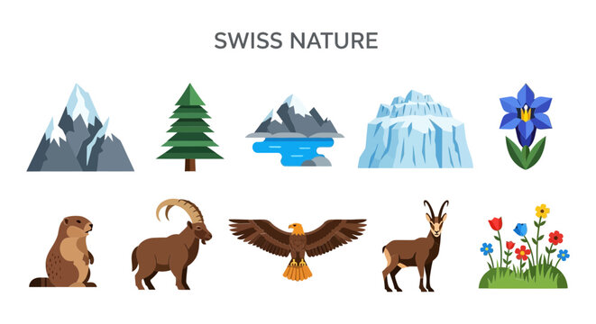 Collection of Swiss Nature Elements and Wildlife.