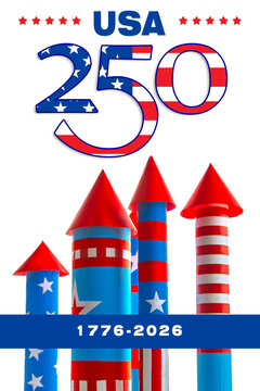 USA 250 anniversary greeting card
. Fourth of July design with patriotic decor
. American Independence celebration layout 4 th of july.