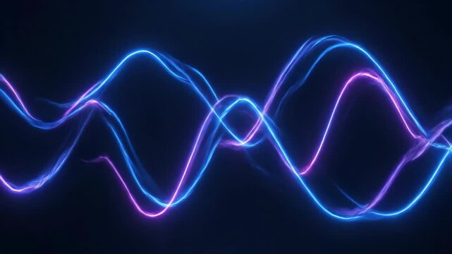 Abstract Neon Sound Waveforms Pulsating with Blue and Pink Light.