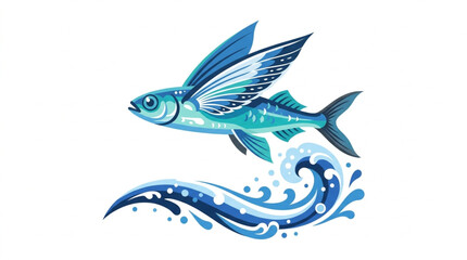 Obraz premium Dolphin Jumping Over Waves Flat Vector Illustration on White Background