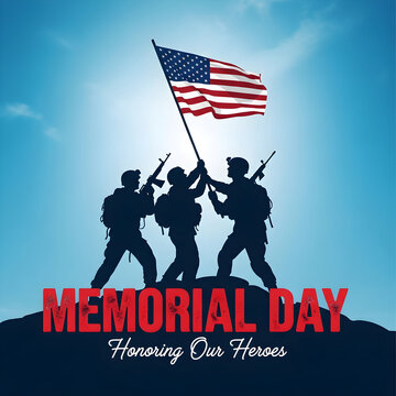 Memorial day remembrance honoring american heroes with flags and silhouettes
