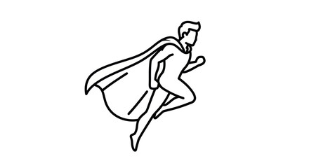 Superhero running with cape, dynamic outline illustration, white background © hakim