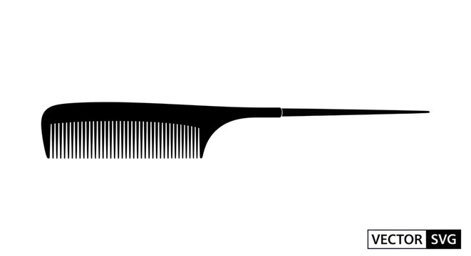 Black Rat Tail Comb for Hair Styling and Sectioning - Vector Silhouette
