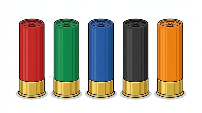 Flat Illustration of Five Colorful Shotgun Shells Ammunition Weapon with Outline Style