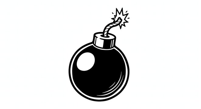 Bold Outline Vintage Style Cartoon Bomb with Burning Fuse Illustration
