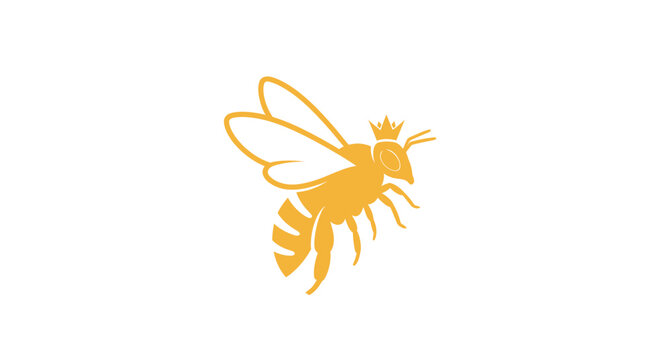 Royal Bee Icon - Queen Bee Flying with Crown - Vector Illustration