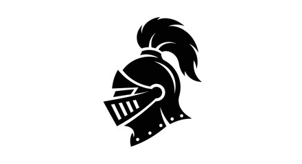 Black Knight Helmet Silhouette with Plume - Medieval Warrior Icon © Herukloro