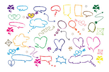 Obraz premium Colorful doodle collection speech bubbles hearts flowers and whimsical shapes
