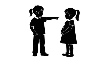 Child pointing finger at another child silhouette, accusation, blame, childhood conflict