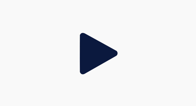 Minimalist play button icon vector, dark blue media player start symbol, simple geometric triangle arrow for video interface and digital streaming