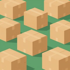 Fototapeta premium Cardboard Boxes Stacked on Green Background, Packaging, E-Commerce Shipping
