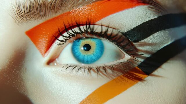 Captivating eye art movement: closeup of dynamic colorful eyeliner transitions