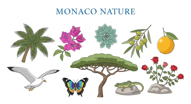 Monaco Nature Collection: Flora Fauna and Scenery Elements.