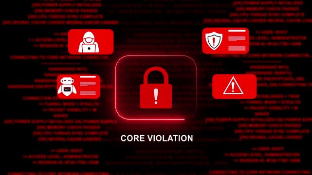 Policy violation response notification on digital interface in data center server room with isolate node initiate backup patch route options. of a Secure Digital Environment and Internet Safety.