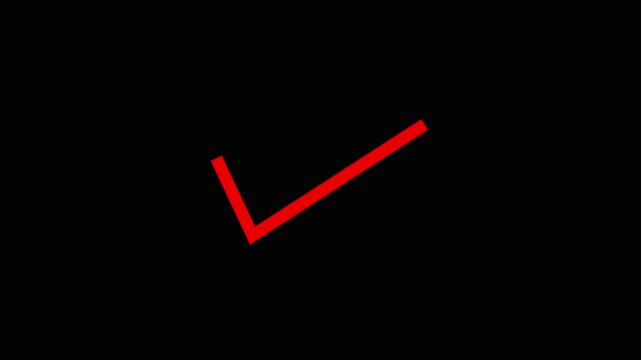 Bold red check mark symbol displayed against a stark black background, minimalistic