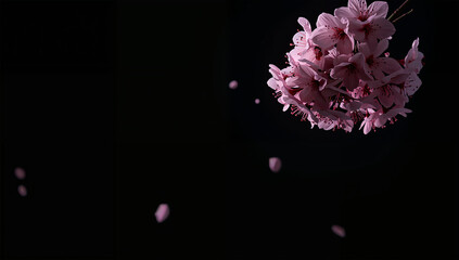 Obraz premium 夜桜のような光を感じる黒背景に咲く桜の春背景素材