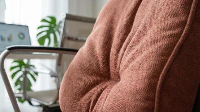 Close up of ergonomic lumbar support pillow on office chair