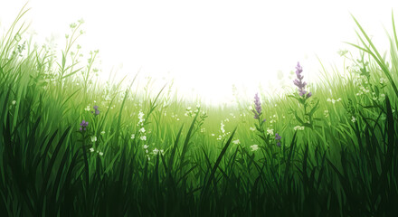 Obraz premium Lush green meadow with tall grass and sunlight a peaceful natural scene