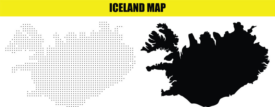 Iceland Dot Map and Silhouette Map Vector Illustration High Detail. Silhouette and Dotted Style for Infographic Use.