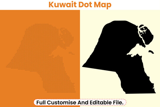 Kuwait Map Set &ndash; Modern Dotted Map and Minimal Outline Design. Dot Grid and Clean Silhouette Design