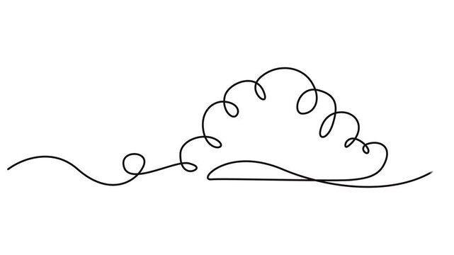 Abstract sun and clouds continuous line art drawing. Cloudy weather concept, Cloud-shaped speech or thought bubble in one line art style. Drawing of a thought or idea symbol.
