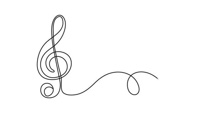 Musical note in one line art style. Music note drawing on white background. Vector illustration. Continuous one line drawing of a single musical note symbol for melody and sound design concept. 