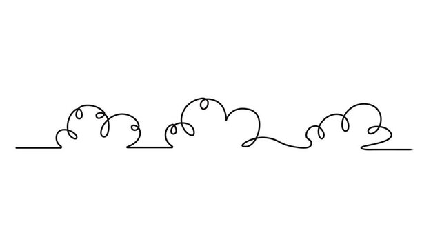 Abstract sun and clouds continuous line art drawing. Cloudy weather concept, Cloud-shaped speech or thought bubble in one line art style. Drawing of a thought or idea symbol.