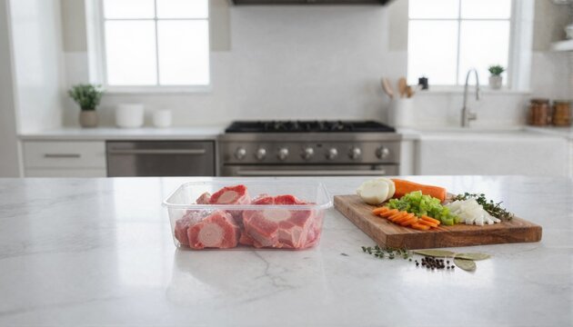 Premium beef oxtail segments for stew on marble countertop