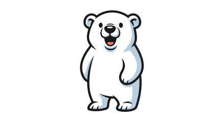 Cute cartoon polar bear standing on white background, happy expression © jono
